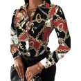 thumbnail image 2 of Komoo Women Turn-Down Collar Long Sleeve Blouses Chain Floral Geometric Print Fashion Business Elegant Shirts Top, 2 of 6