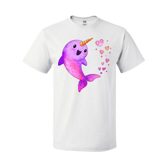 Inktastic Valentine's Day Cute Pink Narwhal with Hearts T-Shirt