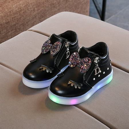 NEW Girls Trendy Rhinestone Light Up Sneakers  Girls Casual Sports Shoes  Kids Zipper High-top Shoes  Pink/White/Black/Red