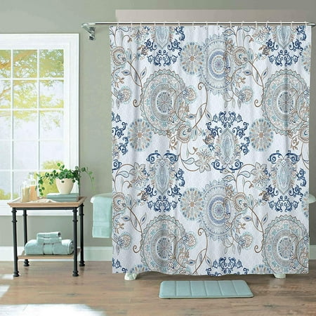 Heibinteal And White Shower Curtain Watercolor Fl Bathroom Light Blue Paisley Design Curtains Aqua 72 Inches Canada Shower Curtains Aqua 72 Inches, White And Navy Curtains Canada