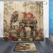 BZSMCE Shower Curtain and Bath Accessory Set,He Ornate Elephant Pattern