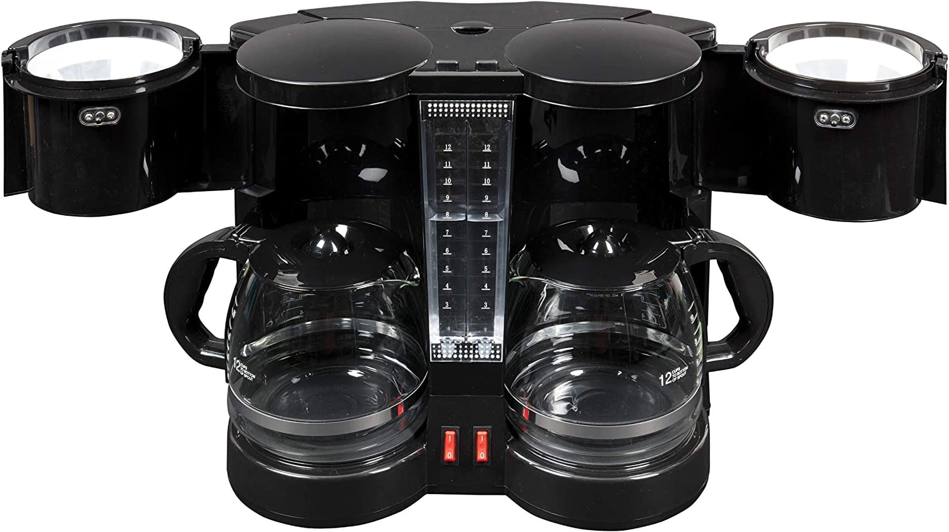 Double Coffee Brewer Station - Dual Drip Coffee Maker Brews two 12-cup Pots, Make Regular or Decaf at Once or Different Flavors, w/ Individual Heating Elements, 2 Glass Carafes, Filters & Scoopers