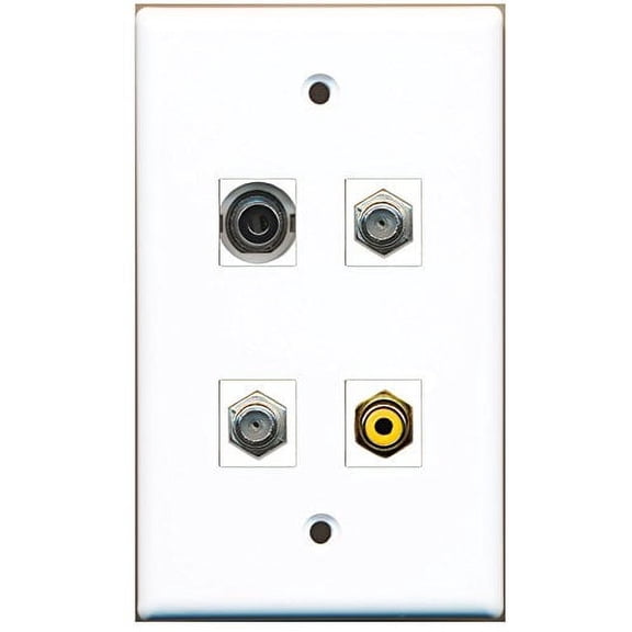 RiteAV - 1 Port RCA Yellow 2 Port Coax Cable TV- F-Type 1 Port 3.5mm Wall Plate