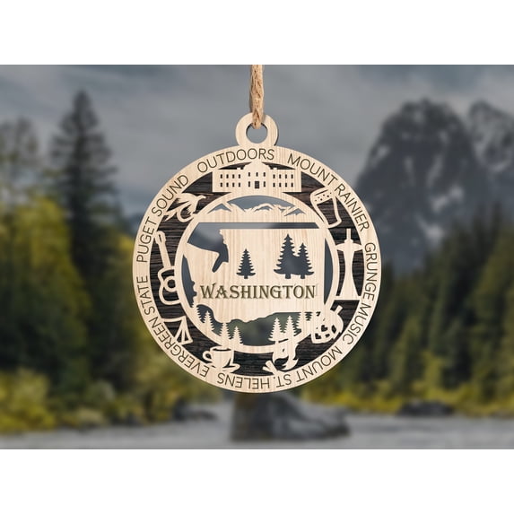 The Cabin Woodworker - Baltic Birch Wood - Washington State Ornament - Holo Cut Backing