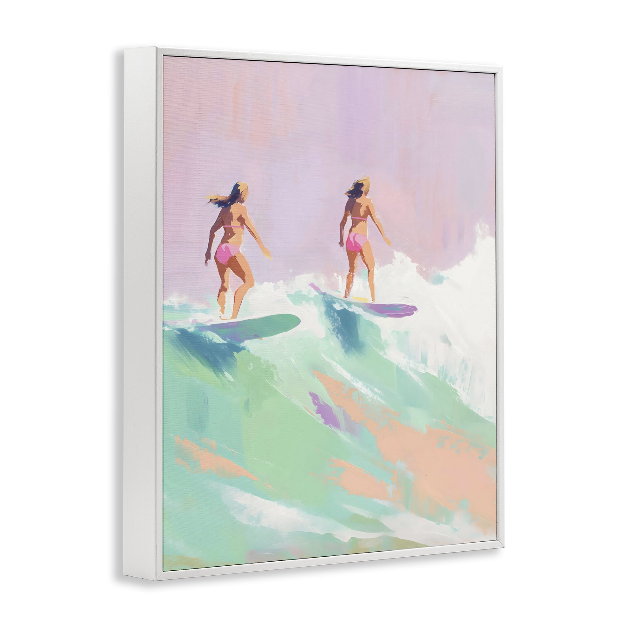 Stupell Industries Two Surfing Girls on Wave White Framed Giclee Art, design by The Prints Vibe