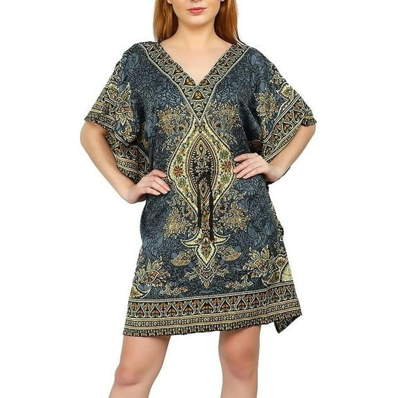 Short Kaftan Beach Cover ups Dresses for Women Ladies Dashiki Caftan Loungewear Free Size Gray