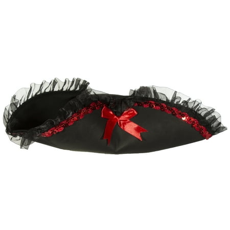 Costume Accessory - Felt Tricorn Pirate Hat w/ Lace, Ribbon and Sequin