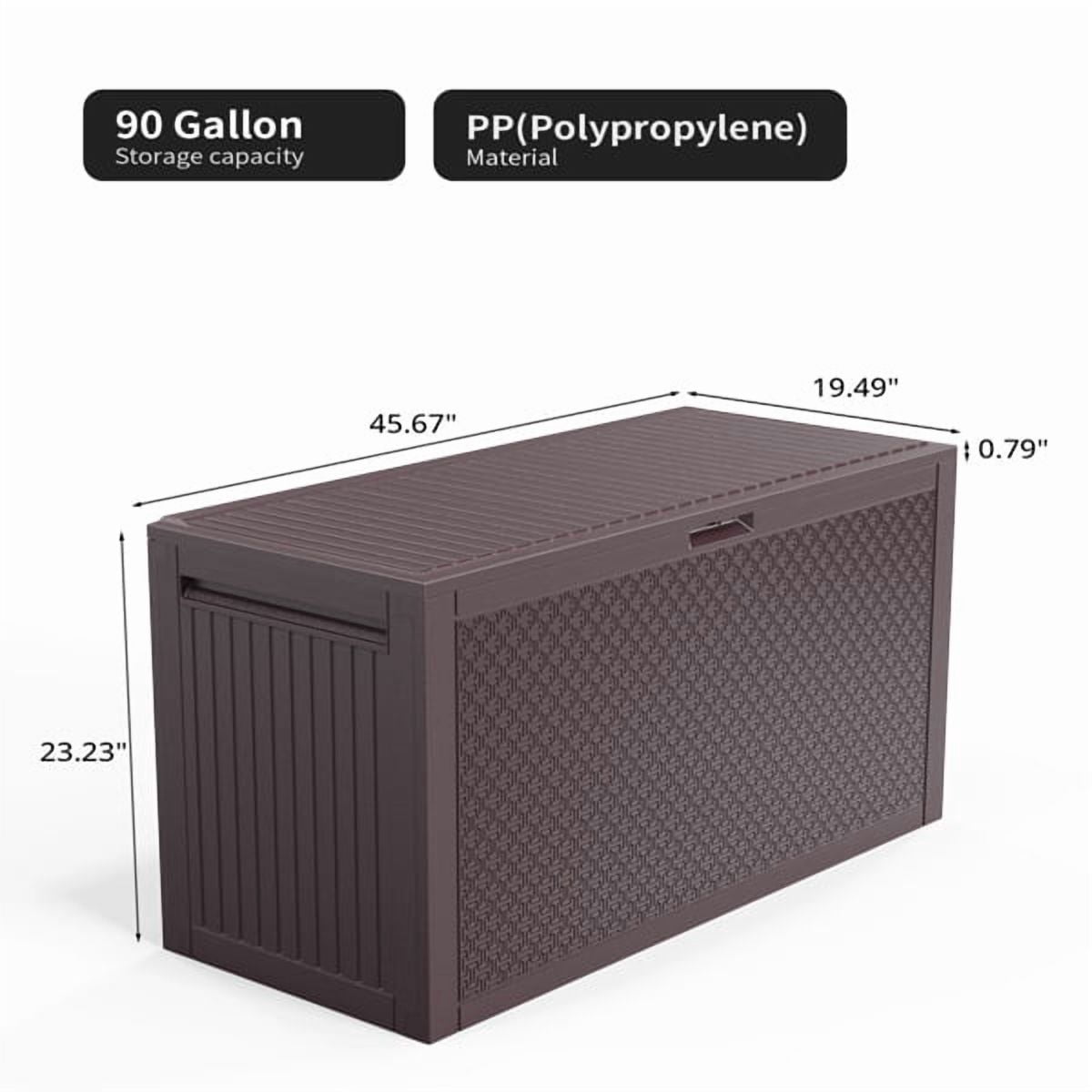 90gal Outdoor Garden Plastic Storage Deck Box Chest Tools Cushions Toys Lockable Seat