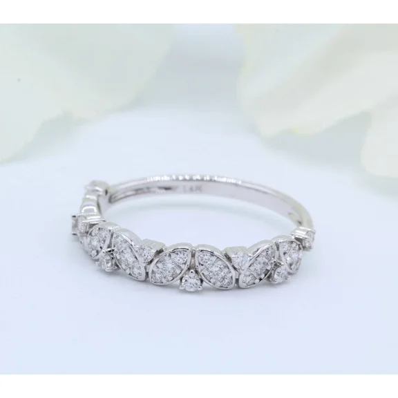 Half Eternity Wedding Band, 1.6 CT Round Brilliant Cut Simulated Diamond, Marquise Style Engagement Band, 14K White Gold Plated, Women's Anniversary Band, Promise Band