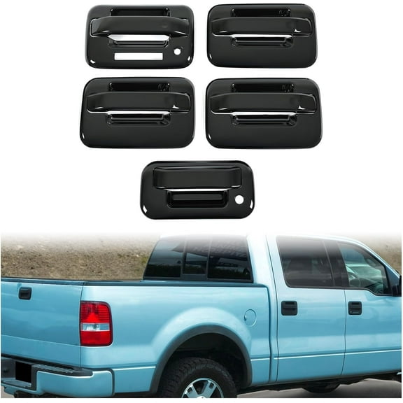 Kojem 4 Door Handle Covers   Tailgate Handle Cover for 2004-2014 Ford F150 F-150 w/Key Pad Cutout Black ABS Plastic