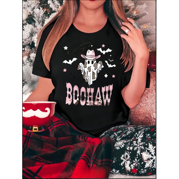Camiseta De Manga Corta Para Mujer, Camisetas De Verano Para Pescar, Acampar, Uso DiarioWomen's "Boho Haw" Print Fashion Tee - Casual & Sporty Round Neck Short Sleeve, Comfortable Polyester Blend Su