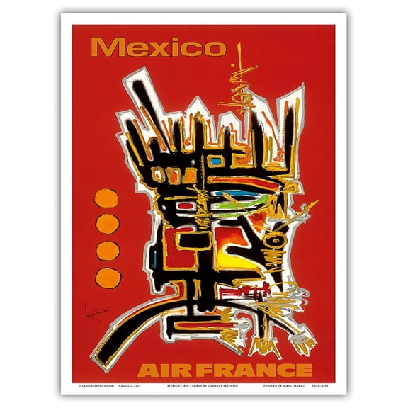 Mexico - Abstract Mayan Art - France - Vintage Airline Travel Poster by Georges Mathieu c.1960 - Master Art Print (Unframed) 9in x 12in