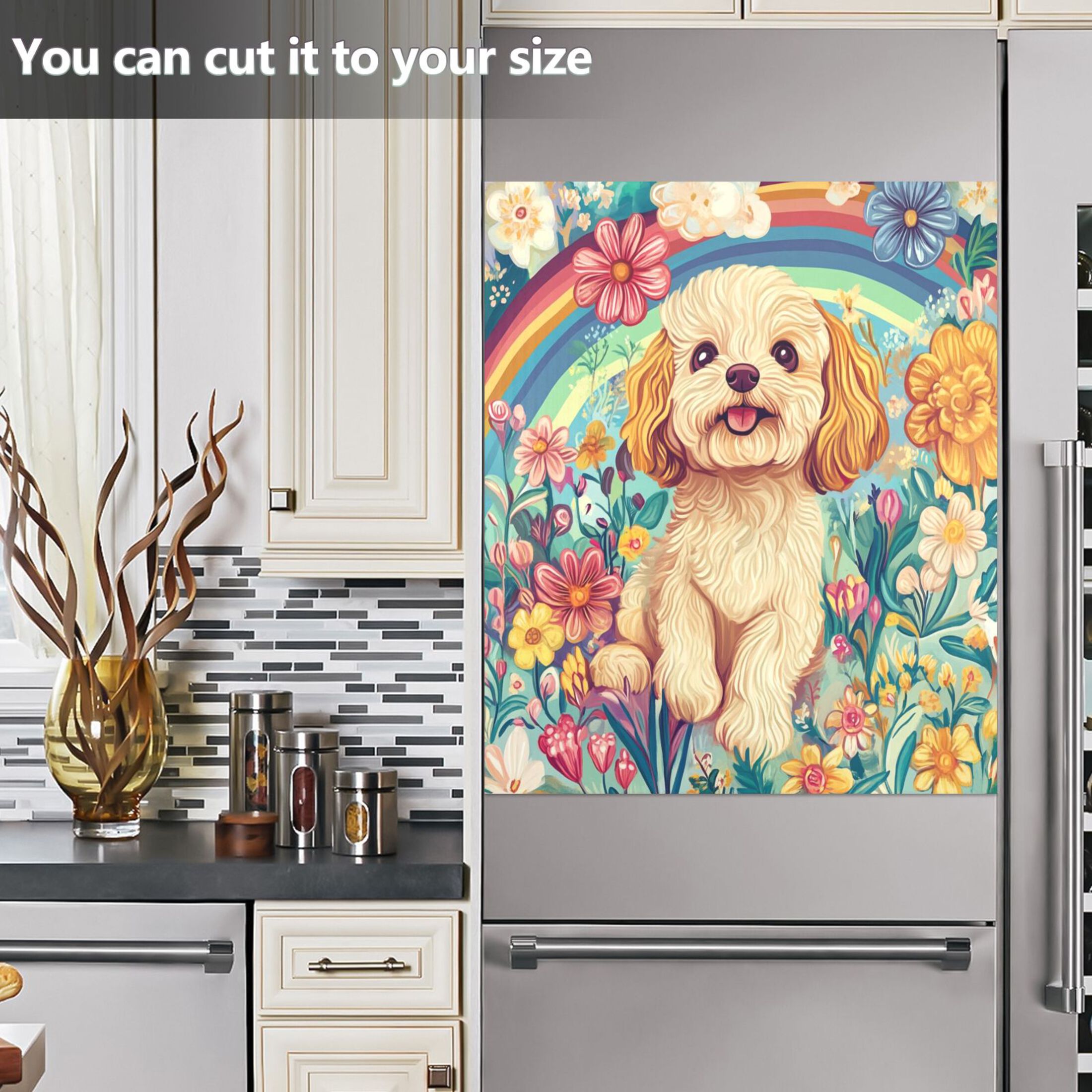 Dishwasher Magnetic Sticker 23x26 Inch Refrigerator Magnetic Sticker Washing Machine Magnetic Sticker Kitchen Panel Magnetic Sticker Home Decor Rainbow Dog Pattern