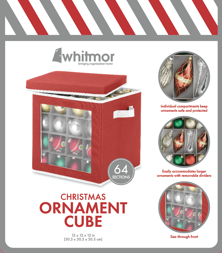 Whitmor Ornament Storage Cube - 64 Compartments - PPNW Red - 12" x 12" x 12" for Adult Use - image 5 of 7