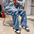 thumbnail image 6 of Dyfzdhu Wide Leg Jeans for Men Trendy Stars Pattern High Street Washed Baggy Loose Denim Pants Streetwear Hip Hop Jeans, 6 of 9