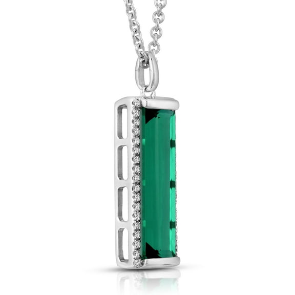 Araiya Fine Jewelry Sterling Silver Diamond and Created Emerald Bar Pendant Necklace (1/6 cttw, H-I Color, I1-I2 Clarity), 18"