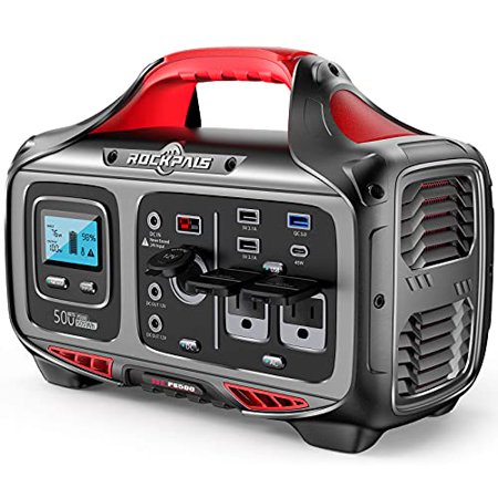 ROCKPALS Portable Power Station 500W - 505wh (140400mAh) Solar Generator with 12V Regulated Power Supply, 750W Peak 2 Pure Sine AC Outlet, Pass-Through Charging PD 45W & DC 120W