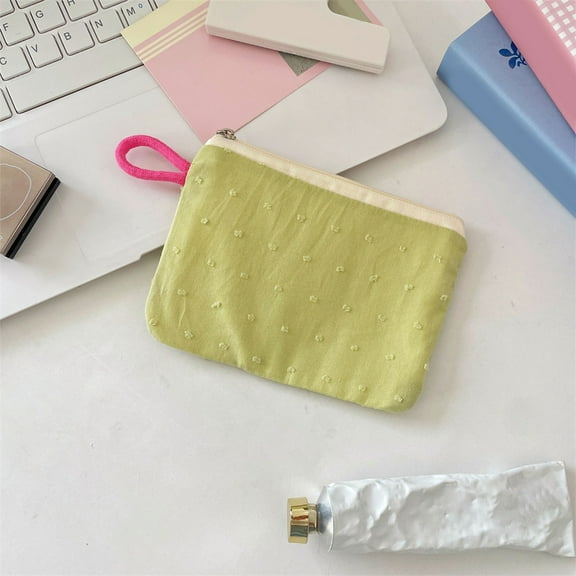 Wool Knit Makeup Bag Striped Color Block Cosmetic Pouch Organizer for Women Travel Portable Small Zipper Coin Purse Storage Case