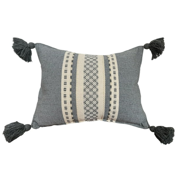 Funda Decorativa para Cojin. Artesanía Mexicana. Elaborada por Manos artesanas de con la técnica de Telar. Algodon. Lindos diseños. (Gris/Beige, 45 x 35cm)