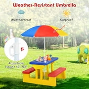 DORTALA Kids Picnic Table, Outdoor Toddler Table and Set with Removable Umbrella, Plastic Kids Activity Table Set for Backyard, Garden, Nursery, Gift for Boys Girls Age 3+, Red