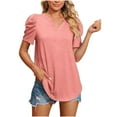 thumbnail image 2 of Azrian Womens Tops Clearance Fall Saving,Womens Plus Blouses Casual V-Neck Short Sleeve T-Shirts Solid Puff Sleeve Summer Blouse Tops on Sale, 2 of 6