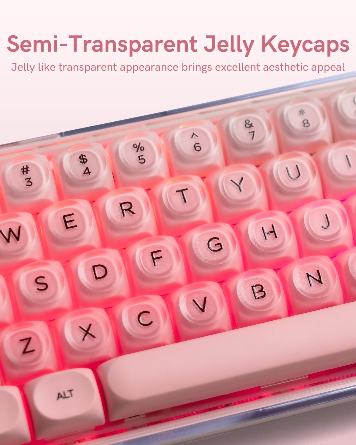 COSTOM PBT Keycaps, Jelly Keycaps Creamy MOA Profile, 132 Keys Translucent Cute Custom Key caps for Cherry Gateron MX Swithes Mechanical Keyboards, Blush Pink
