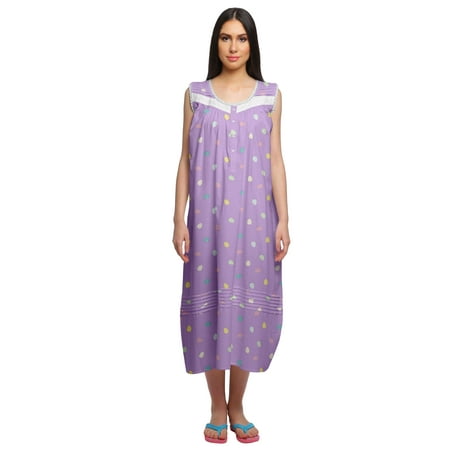 

Moomaya Printed Womens Nightdress Mid Length Cotton Features Sleeve Sleepwear