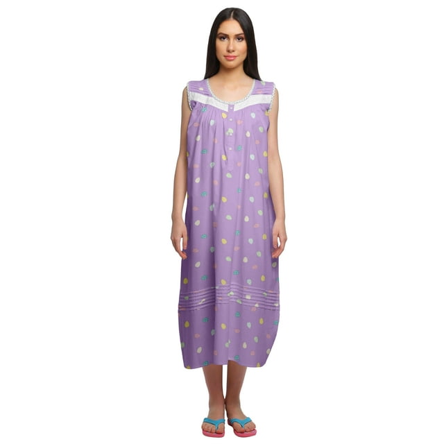 Moomaya Chemise de Nuit d'Allaitement à Col Rond Imprimé pour Femmes en Coton