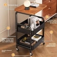 thumbnail image 3 of 3-Tier Metal Rolling Utility Cart with Wood Top – Lockable Wheels, Mobile Storage Organizer for Kitchen, Office, Bedroom, Sturdy Frame, Space-Saving Design – White / Black, 3 of 5