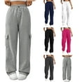 thumbnail image 2 of ctdiral Women's Cargo Sweatpants Fall Winter Loose Fit Jogger Pants High Waist Drawstring Lounge Trousers with Pockets Casual Straight Leg Pants Blue M, 2 of 6