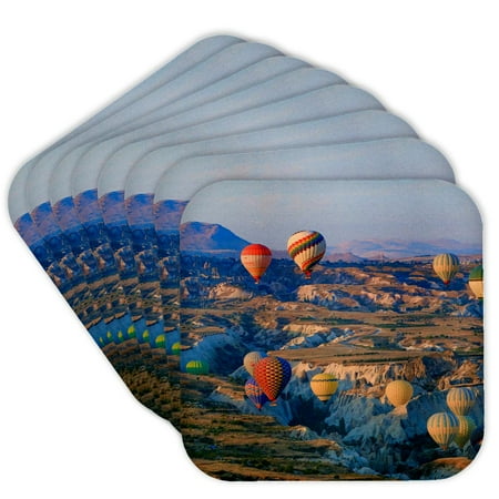 3drose Turkey Anatolia Cappadocia Goreme. Hot Air Balloons over Red Valley Set of 8 Coasters - Cork