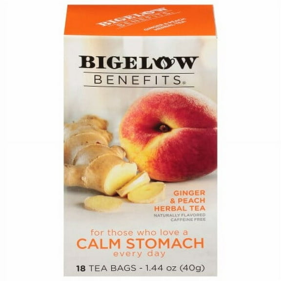 Bigelow Benefits Calm Stomach Ginger & Peach Caffeine Free Herbal Tea Bags 18 ct