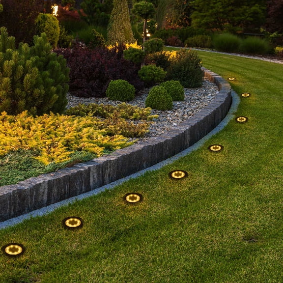 8‑LED Solar Ground Lights 8‑Pack, Black Half‑Honeycomb Disk Lights, Warm White for Garden, Walkway, Lawn