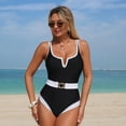 thumbnail image 2 of Tsesme Women One Piece Swimsuits Adjustable Strap High Cut Bathing Suit 2026 Color Block Swimwear with Belt, 2 of 7