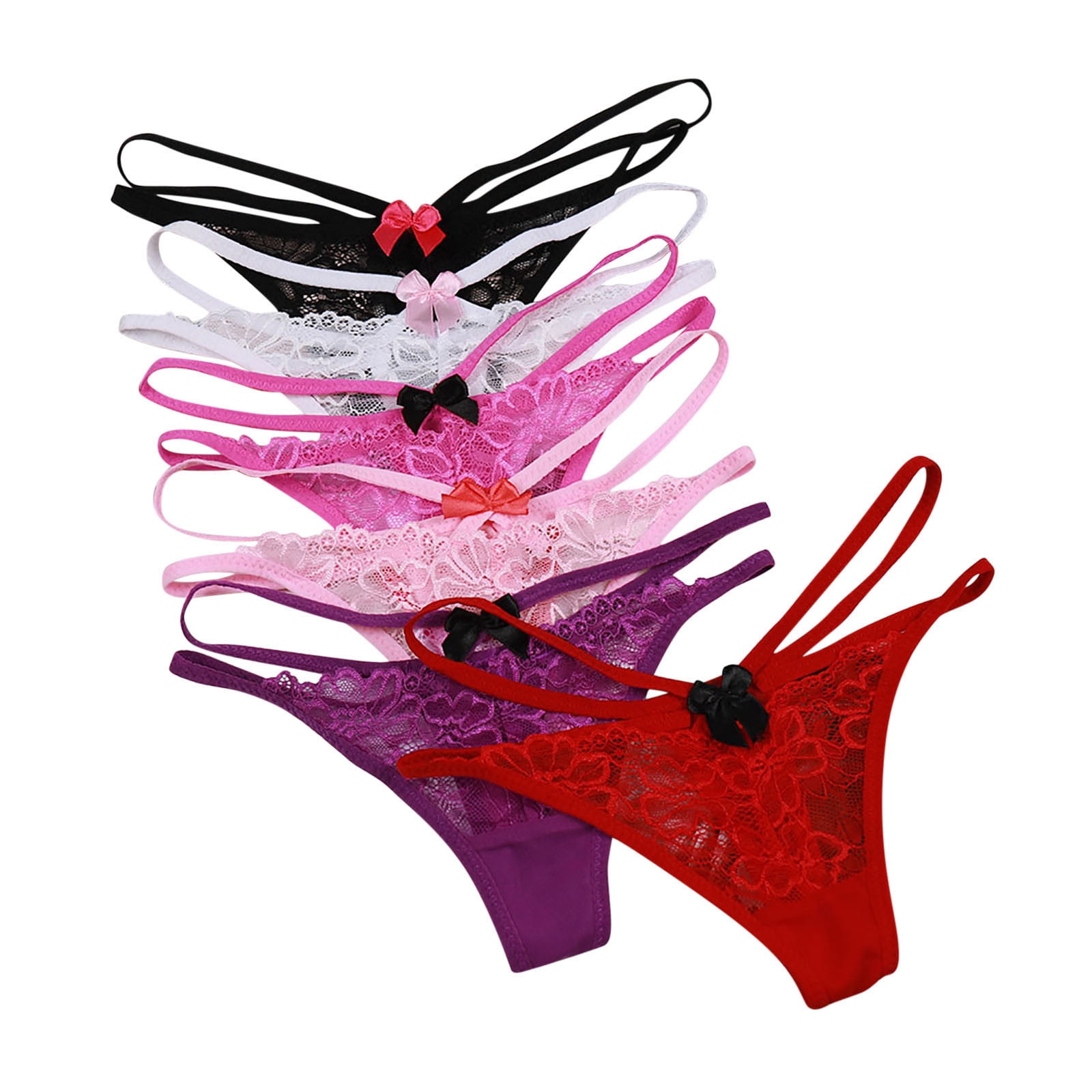 6Pack Thongs Briefs Women's Lace Bow String Bikini Panties Low Waist ...