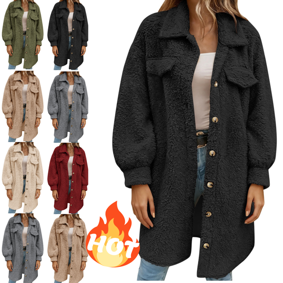 Mifsaly Long Fleece Jacket Women Button Down Lapel Fuzzy Teddy Coats Oversized Soft Cozy Long Sleeve Thermal Winter Outerwear 2025 Fashion Loungewear