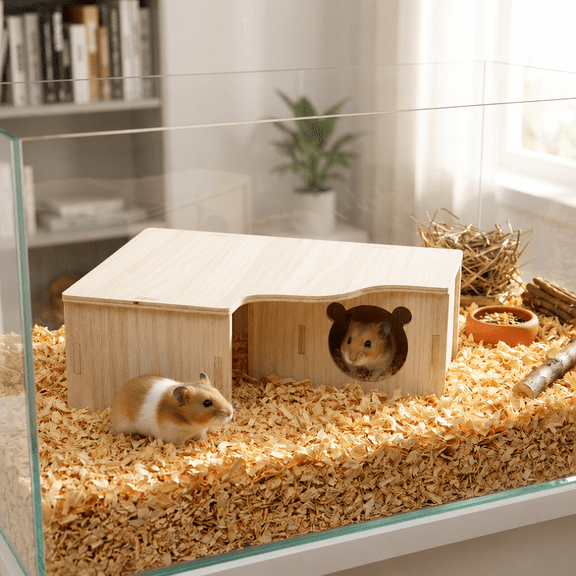 Hamster House Hideout Wood for Small Pet Hiding Toy Wooden Playset Chew Guinea Pig Supplies