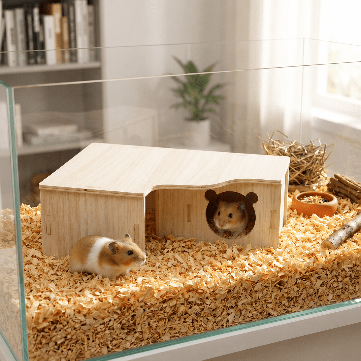 Hamster House Hideout Wood for Small Pet Hiding Toy Wooden Playset Chew Guinea Pig Supplies