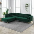 thumbnail image 2 of Allora Mid-Century Tufted Cushion Back Velvet left-facing Sectional in Green, 2 of 5