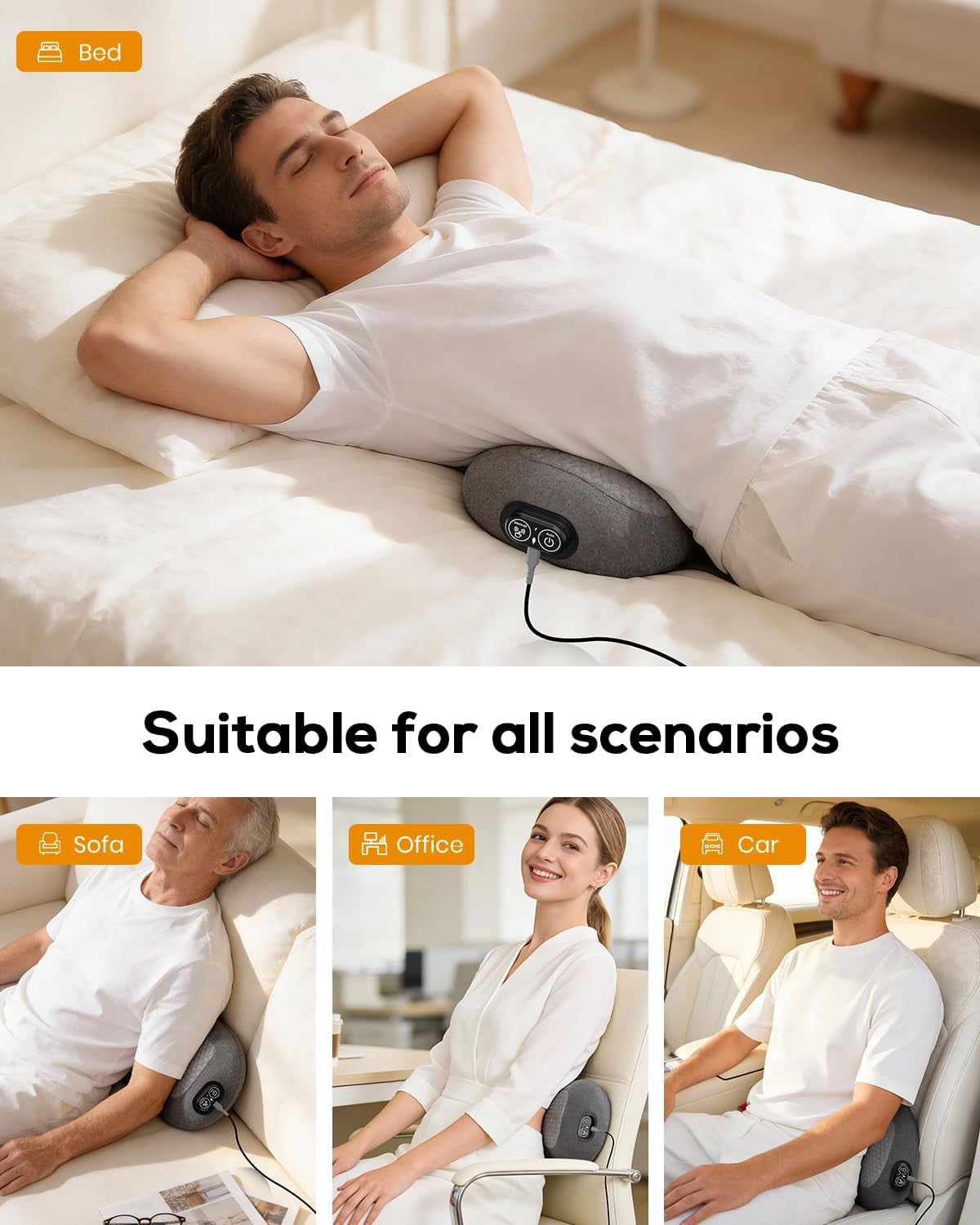 ZYSMBD 3-in-1 Back Massager with Vibration Heat and Electric Traction for Sciatica Neck and Shoulder Pain Relief Lumbar Support Pillow