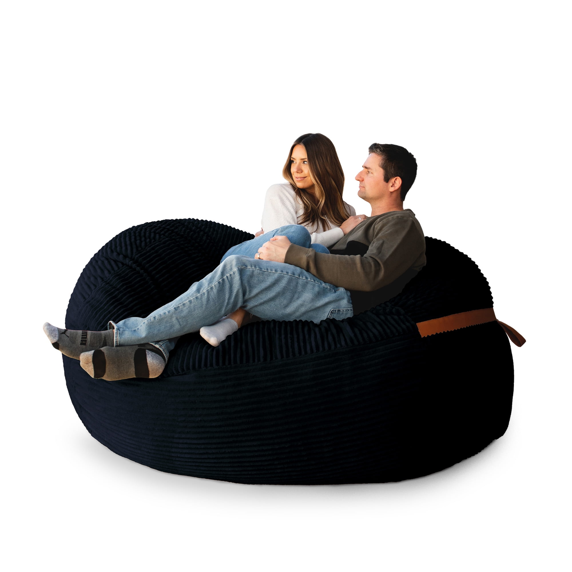 Big Joe Fuf 7Ft Giant Foam Bean Bag Chair, Oversized Couch with Removable Cover for Kids, Teens, Adults, Black Licorice Corded Plush, 7 Foot