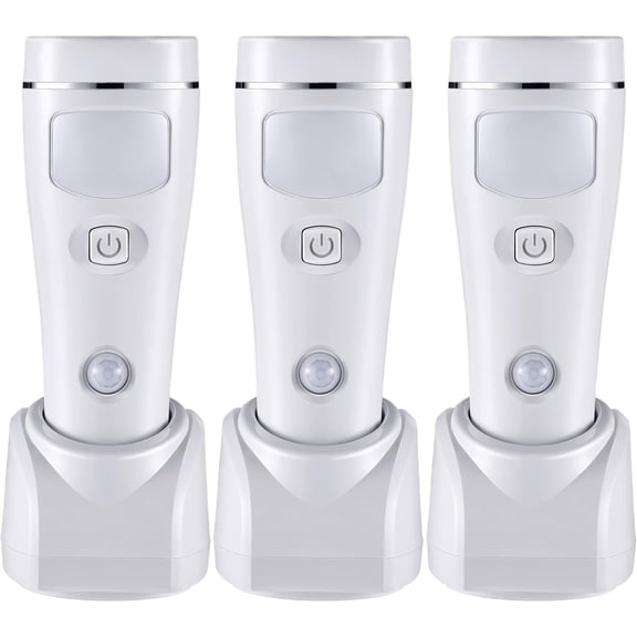 4 in 1 LED Rechargeable Plug in Flashlights 3 Pack Emergency Lights for Home Power Failure Motion Detection White