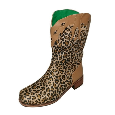 

Women Walking Shoes Women s Fashion Plus Size Winter Suede Chunky Heel Leopard Print Low Square Heel Mid Boots Mid-Calf Boots for Women Suede Yellow