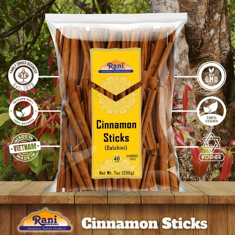 Rani Cinnamon Sticks 7oz (200g) - 36-44 Sticks - Strong Aroma, Perfect for Baking, Cooking & Beverages | 3+ Inches Length - Cassia Saigon Cinnamon from Vietnam | Kosher