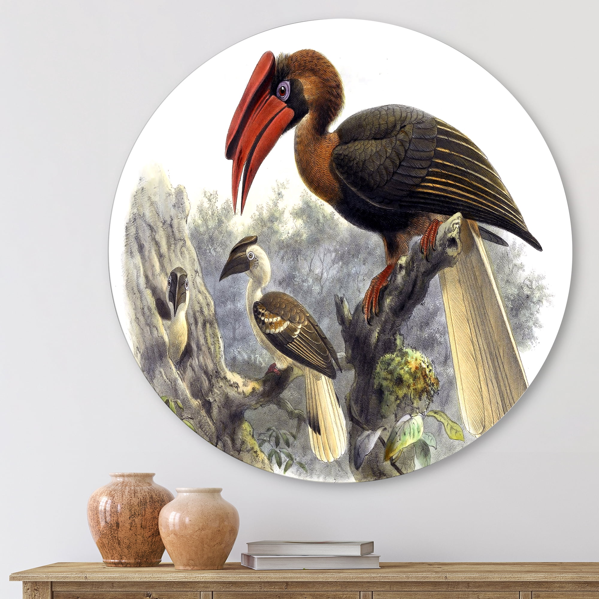 Designart 'Ancient Australian Birds XI' Traditional Circle Metal Wall Art 11x11 - Disc of 11