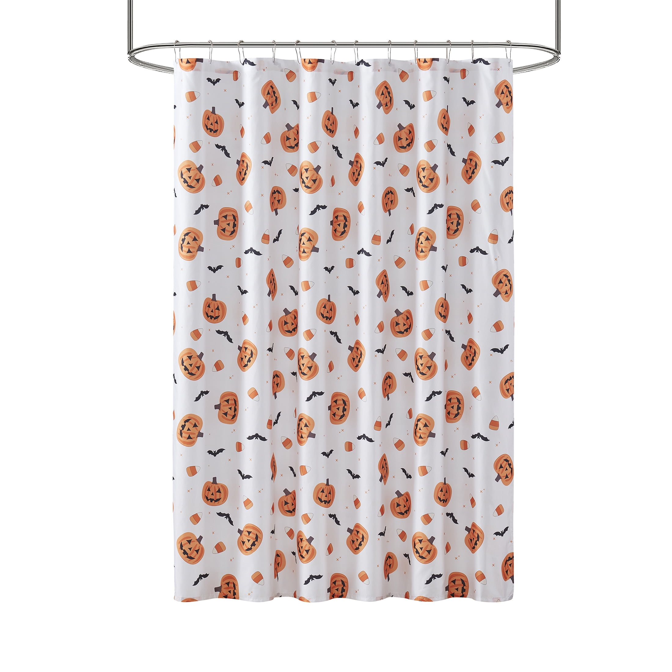 Way to Celebrate! White/Orange Jack O'Lantern Shower Curtain, 72" x 72
