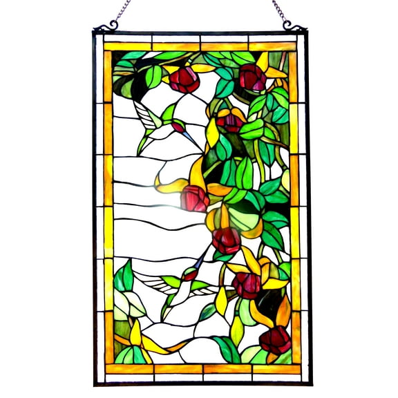 RADIANCE Goods Tiffany-Glass Hummingbirds Design Window Panel 20x32