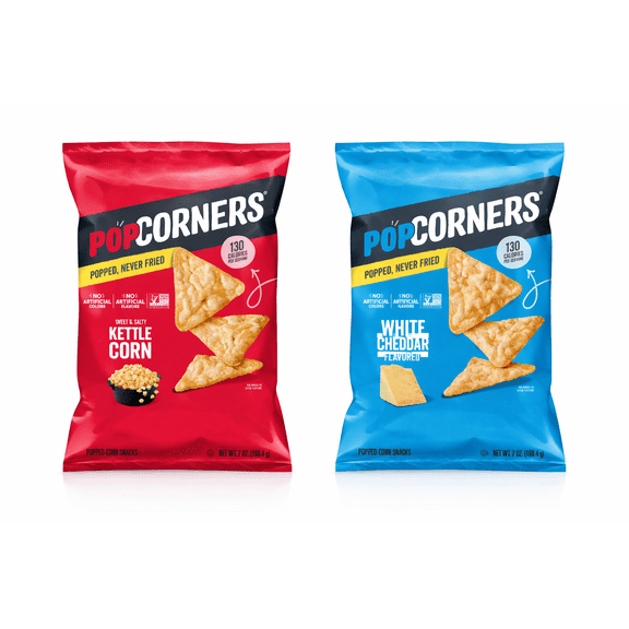 PopCorners Popped Corn Snacks, White Cheddar & Sweet & Salty Kettle Corn, 7 oz Bags