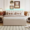 thumbnail image 2 of Hassch Teddy Fleece Queen Size Upholstered Platform Bed with Trundle, LED Lights & APP Control, Beige, 2 of 10