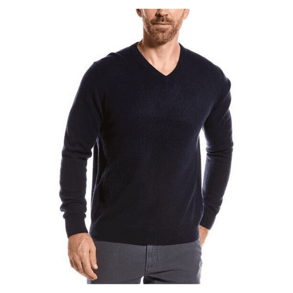 Magaschoni Mens V-Neck 60% cotton 20% Viscose 20%nylon Sweater, Blue XXL